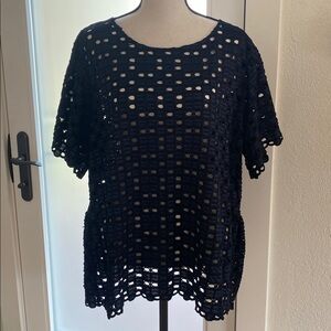 Ann Taylor Navy & Black Eyelet Blouse